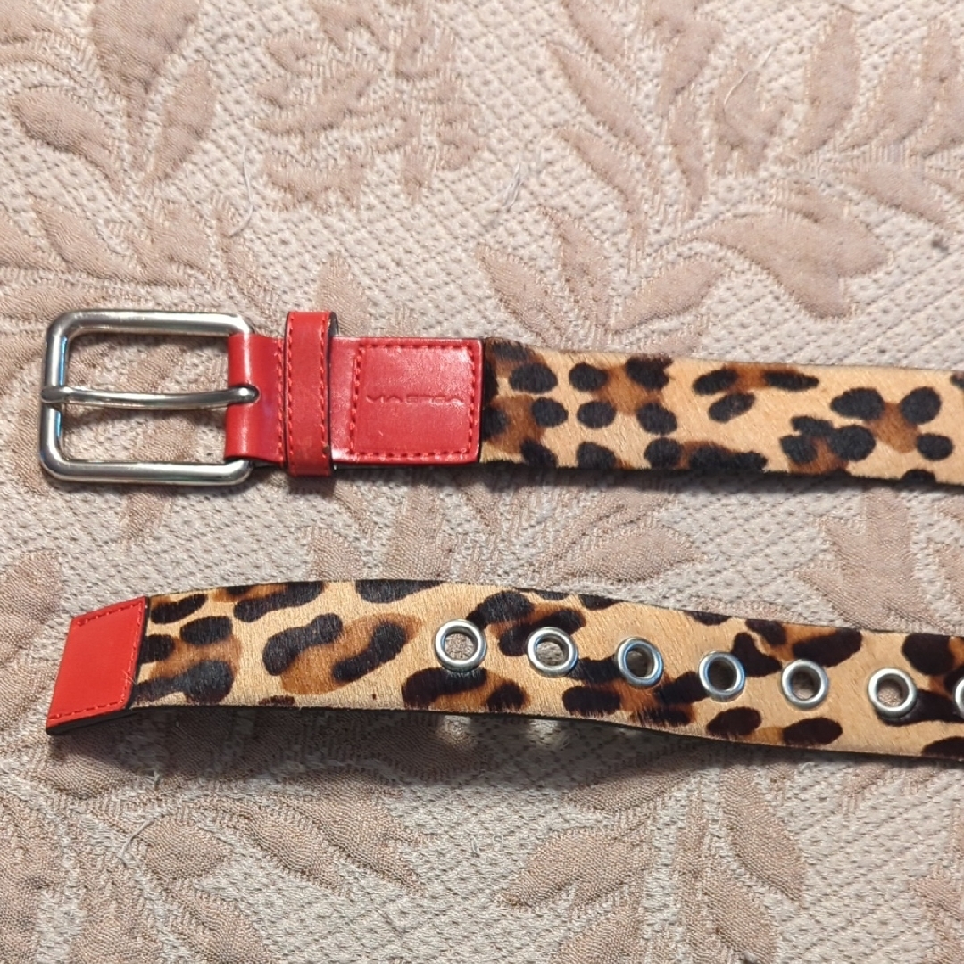 Leopard Print Belt With Red Accents